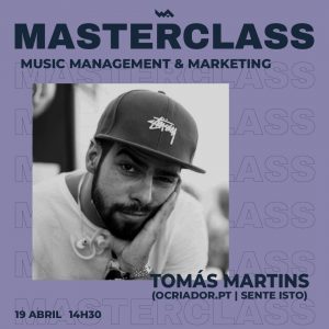Imagem de um homem com boné, promovendo uma Masterclass de gestão musical.