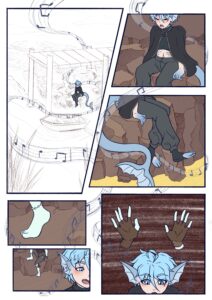 Personagem de fantasia com cauda e orelhas de morcego em cena de aventura.