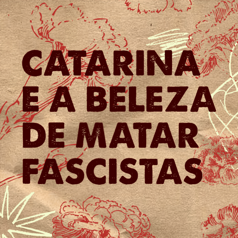 Imagem de capa com título impactante e elementos florais vermelhos, retratando a luta antifascista.
