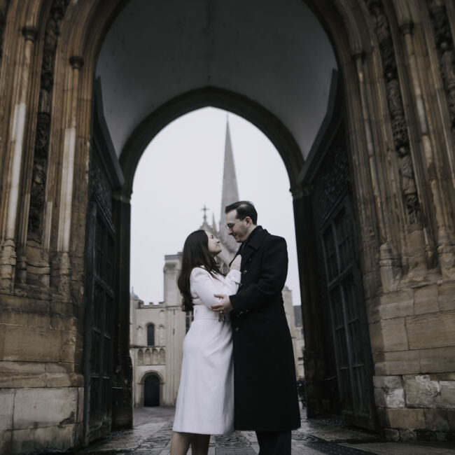 sophie and james at norwich cathdral - norwich engagement photographer