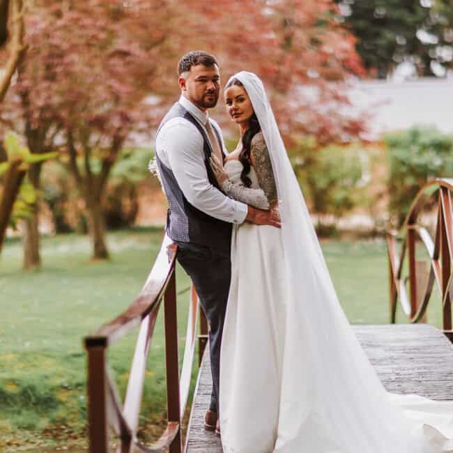 Bride and groom portrait at Crown Hall Farm by Crown Hall wedding photographer