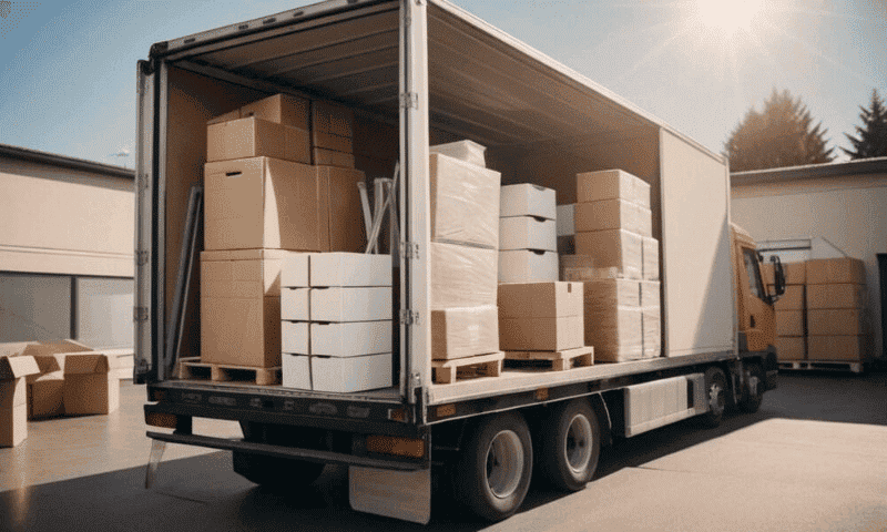 Moving truck with packed boxes ready for long-distance move in Edmonton.