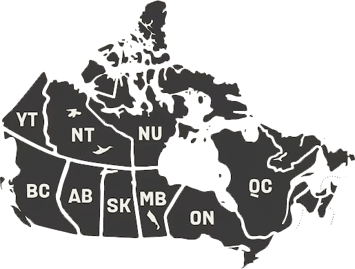 Map of Canada showing provincial and territorial abbreviations for moving service coverage.