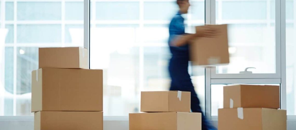 Two movers handling gym equipment in a fitness center for safe relocation.