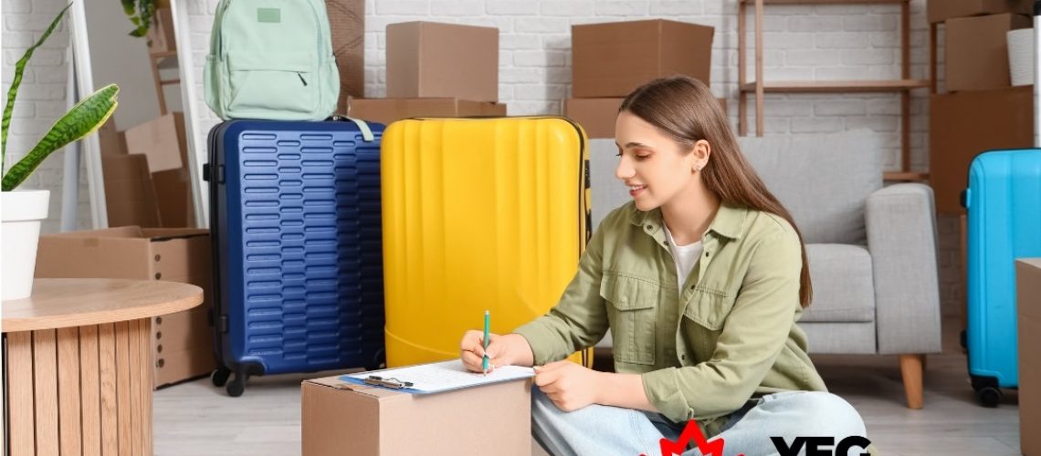 Moving supplies and packing boxes in a modern living room.