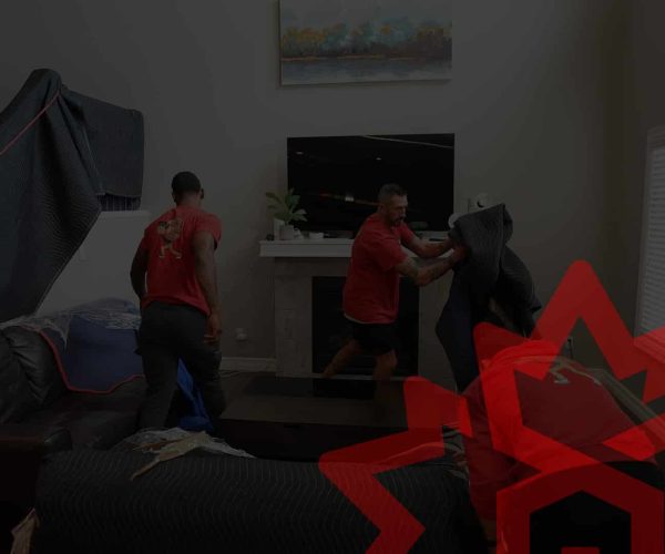 Professional movers packing and transporting furniture in Edmonton home.