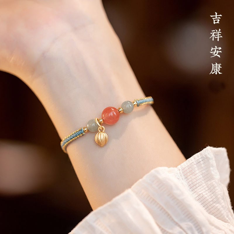 《吉祥安康》南紅瑪瑙五彩繩手鏈