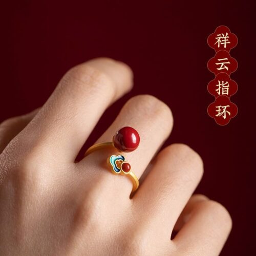 祥雲指環新中式朱砂祥雲戒指