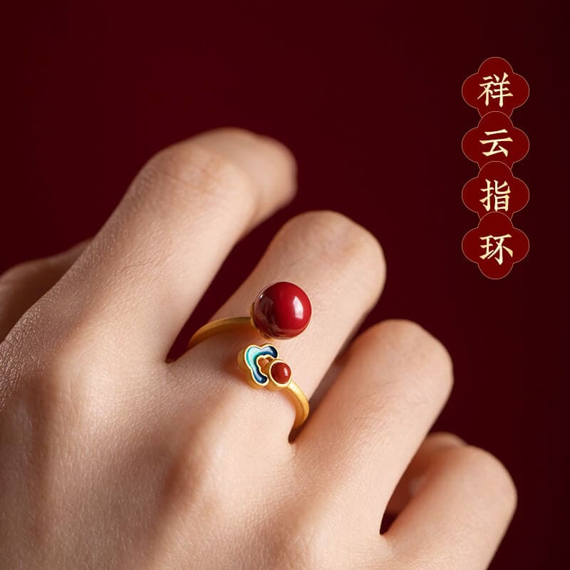 祥雲指環新中式朱砂祥雲戒指
