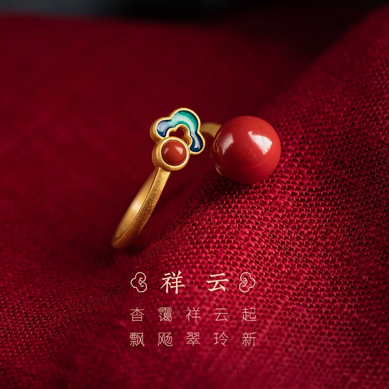祥雲指環新中式朱砂祥雲戒指：圖片 2