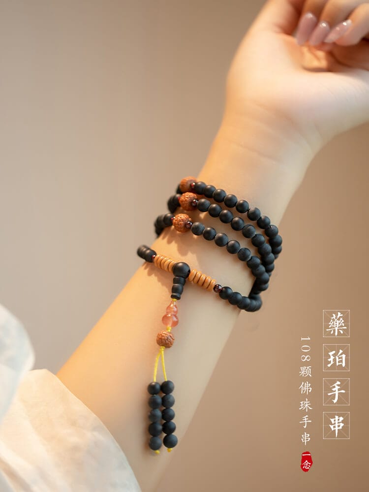 空釋天然香珀佛珠手串108顆念珠