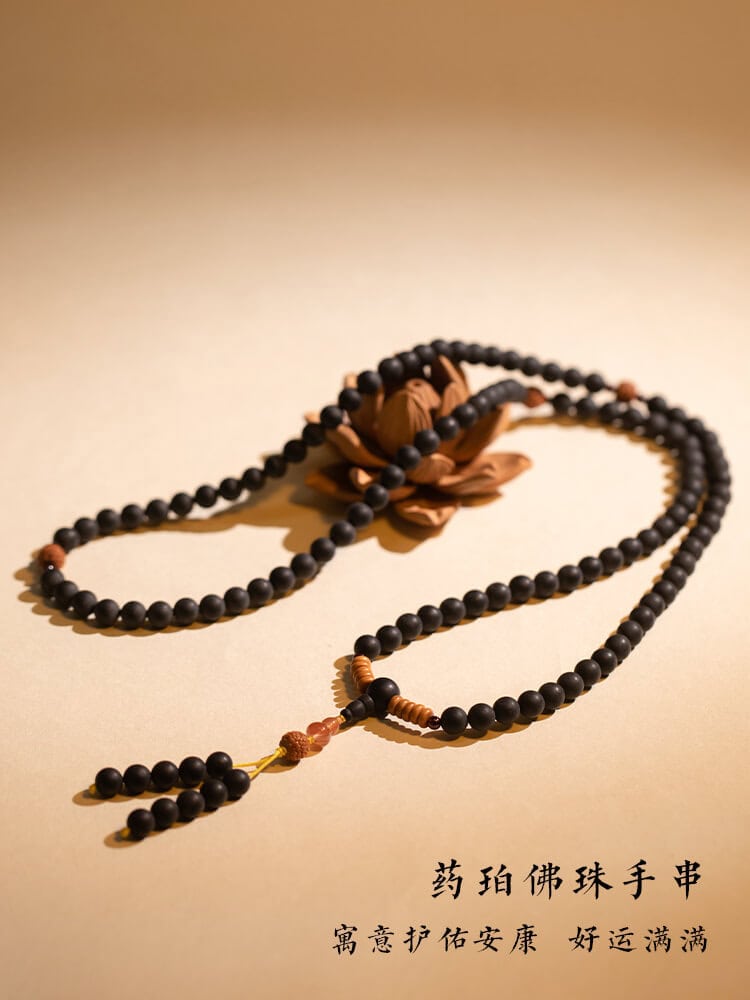 空釋天然香珀佛珠手串108顆念珠：圖片 2
