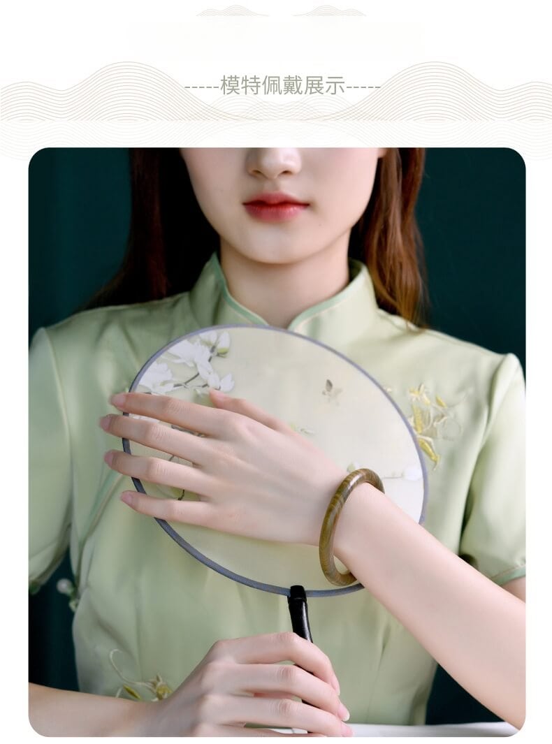 《古韻》天然綠檀手鐲復古文玩鐲子