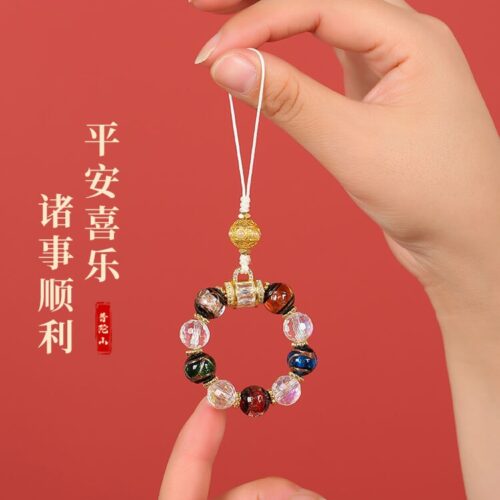 小五福香灰琉璃手機鑰匙扣掛件：圖片 5