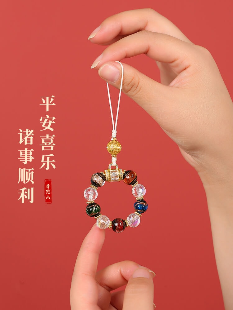 小五福香灰琉璃手機鑰匙扣掛件：圖片 5