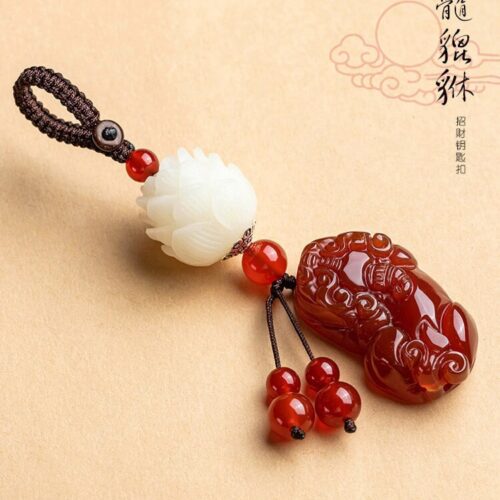 迎祥納福瑪瑙納福貔貅汽車鑰匙扣掛件