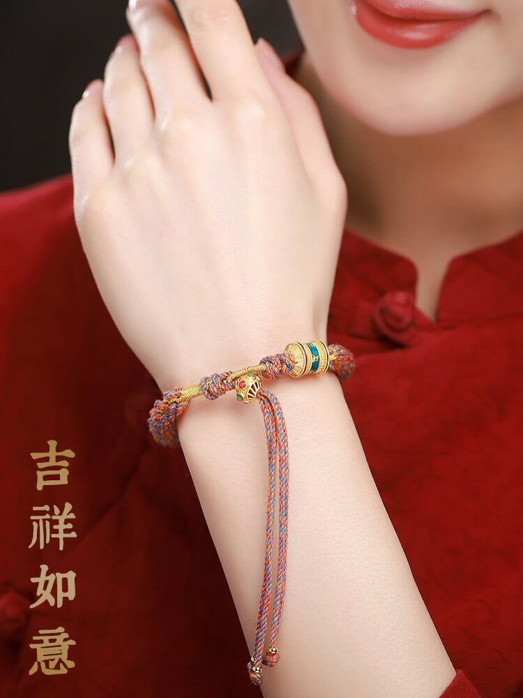 藏式手搓棉線五彩繩手鏈