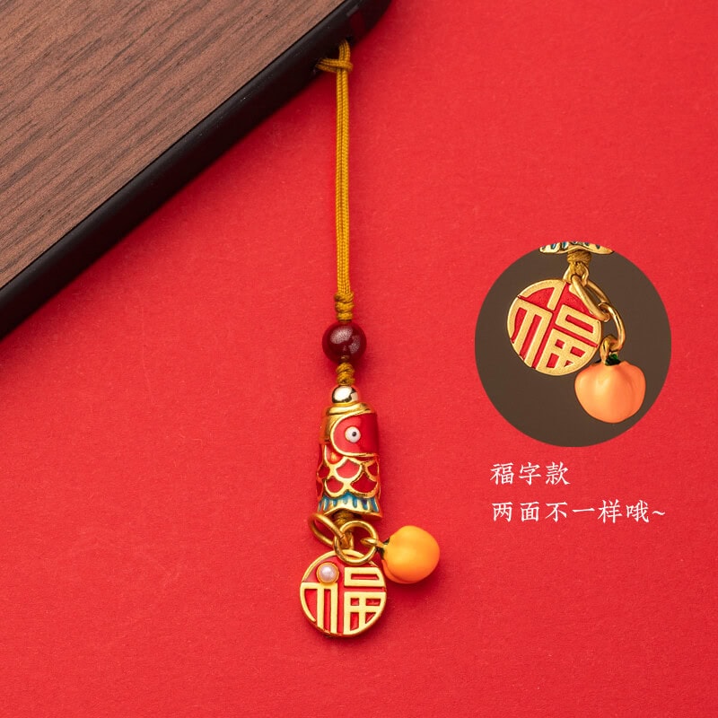 好運錦鯉小葫蘆手機鏈黃銅算盤掛件：圖片 4