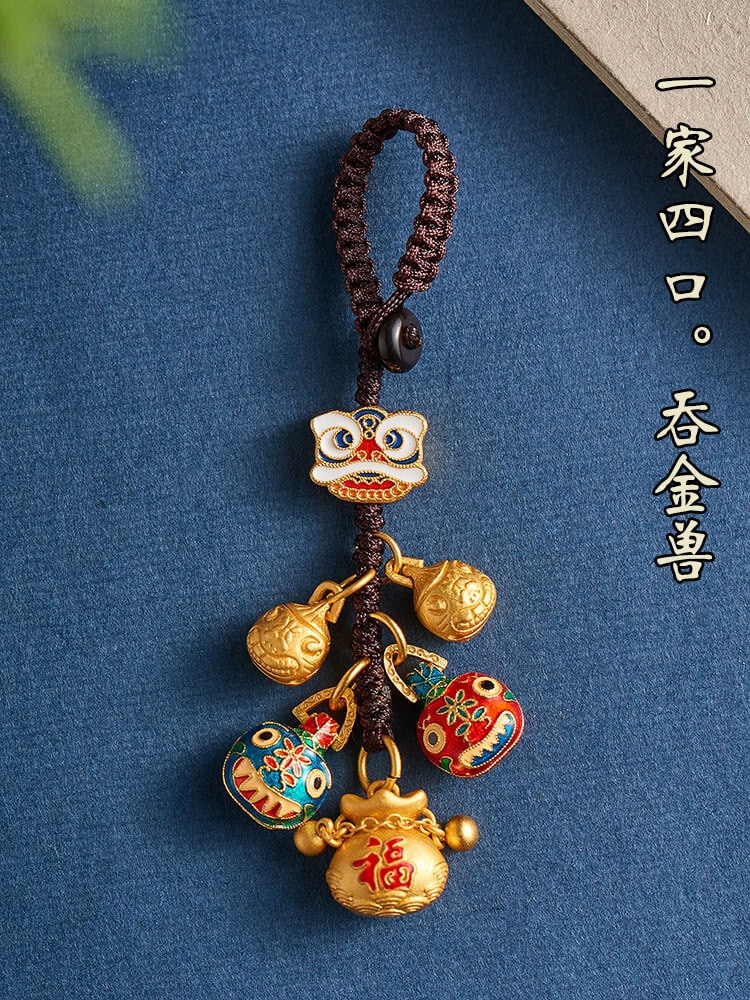祥瑞獸一家四口汽車鑰匙扣掛件：圖片 2