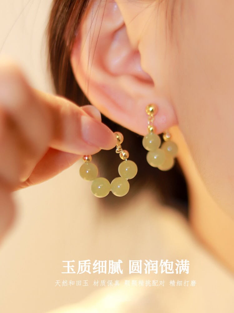 傾盡年華手作四顆和田玉u形耳夾：圖片 3