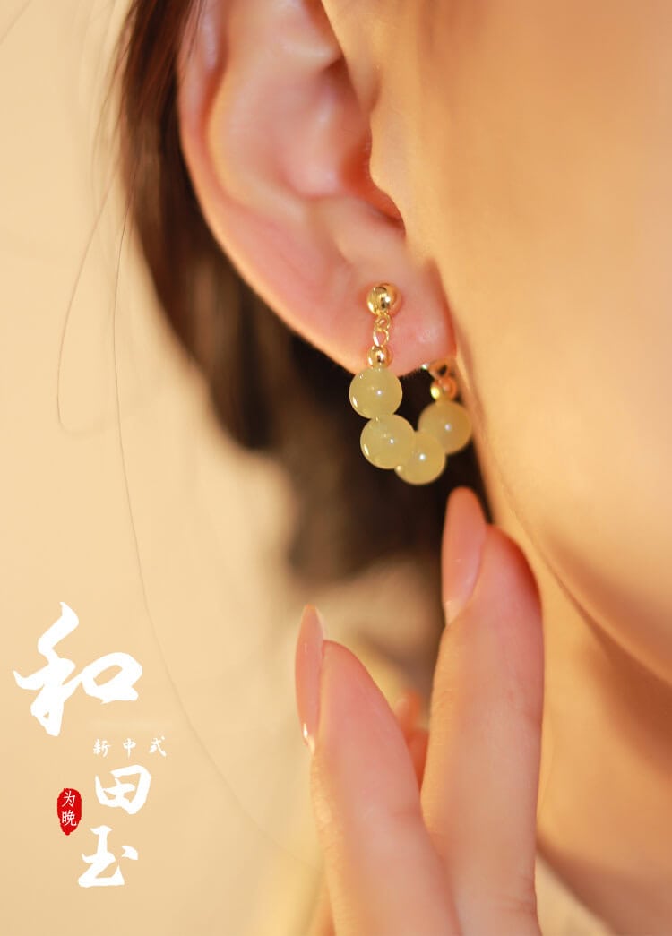 《傾盡年華》手作四顆和田玉u形耳夾
