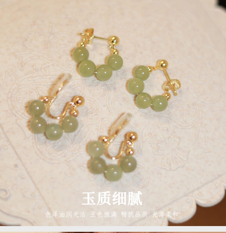 《傾盡年華》手作四顆和田玉u形耳夾