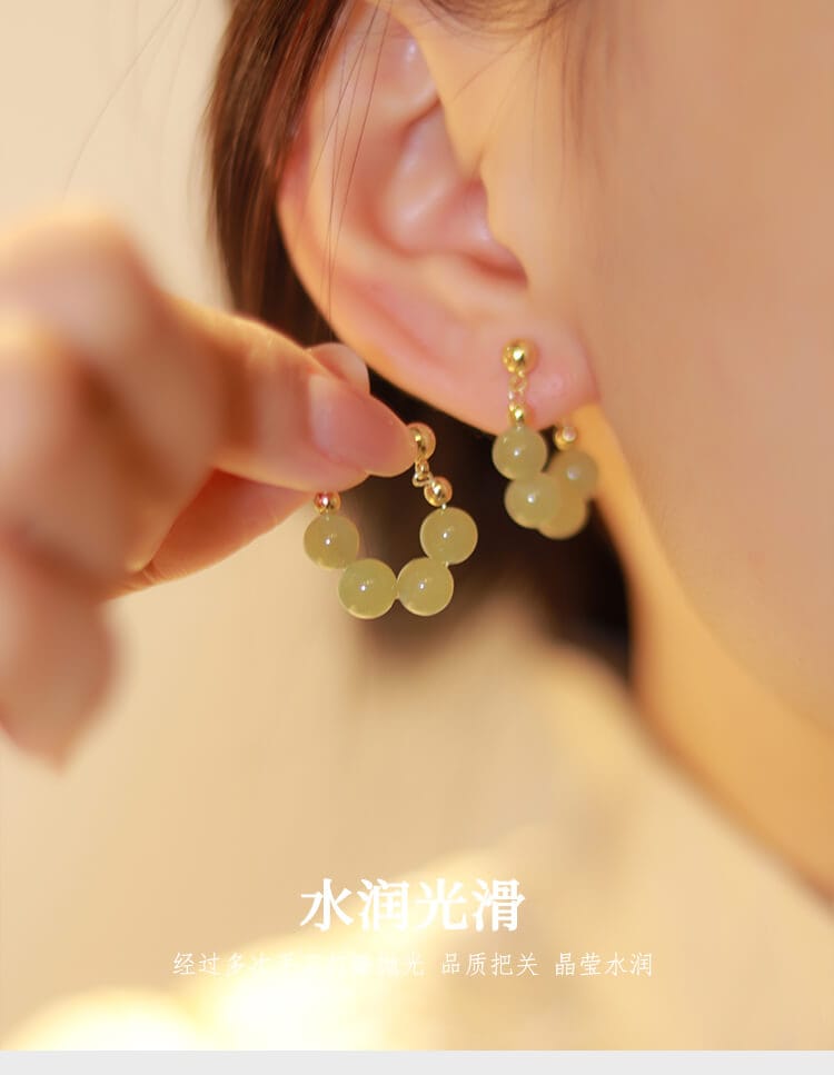 《傾盡年華》手作四顆和田玉u形耳夾