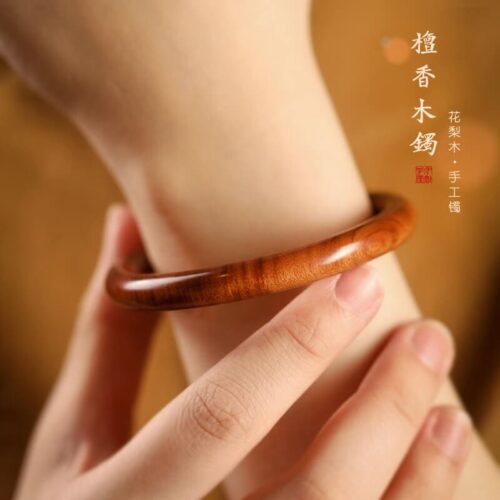 美物抵心檀木自律素圈手鐲木鐲子
