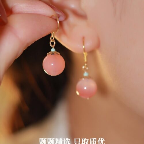 桃花諾紅瑪瑙吊墜粉色耳環：圖片 4