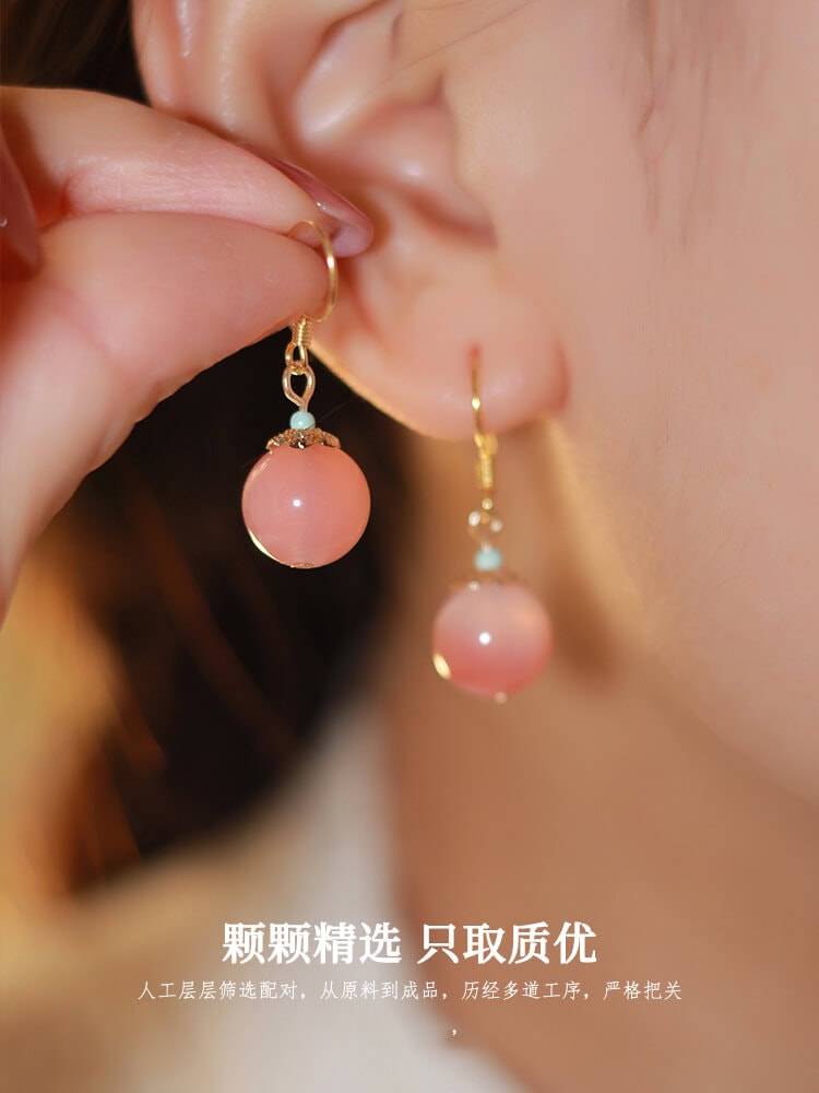 桃花諾紅瑪瑙吊墜粉色耳環：圖片 4