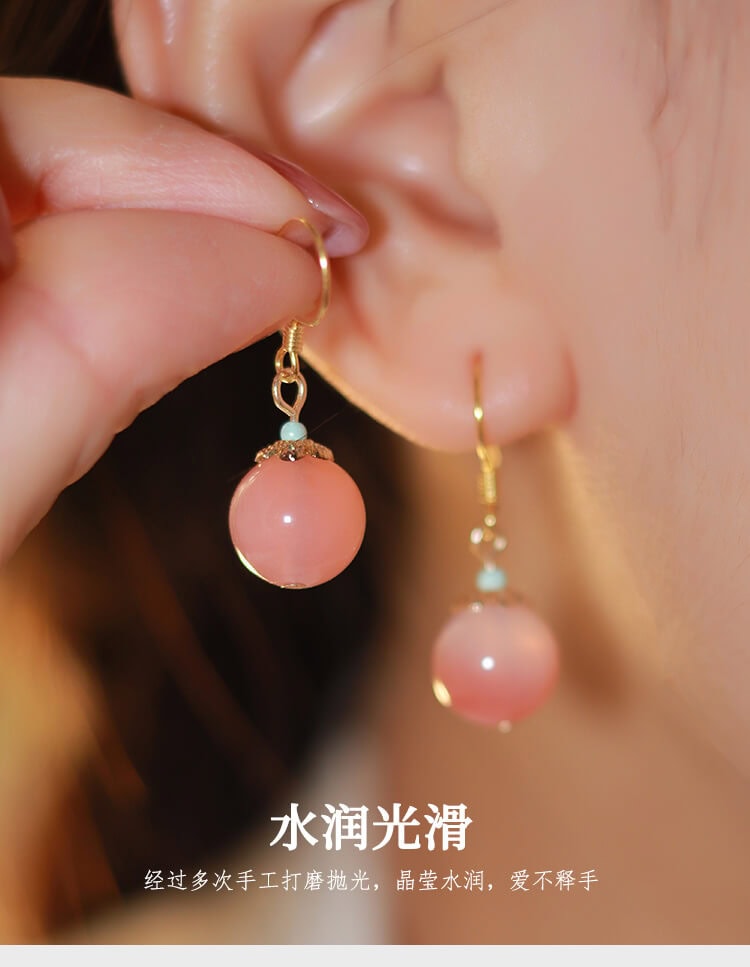 桃花諾~紅瑪瑙吊墜粉色耳環
