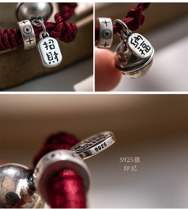 《金剛結》古法純銀鈴鐺紅繩編織手繩