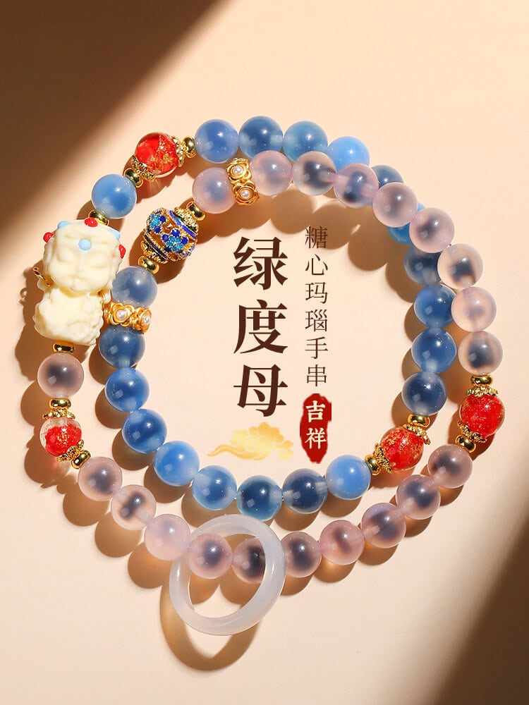 珠糖心瑪瑙綠度母多圈手串