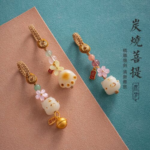 吉祥如意炭燒貓爪菩提根汽車鑰匙扣
