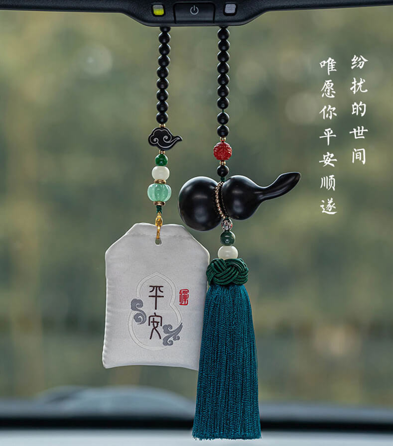 護路平安檀木福祿葫蘆汽車掛件：圖片 2
