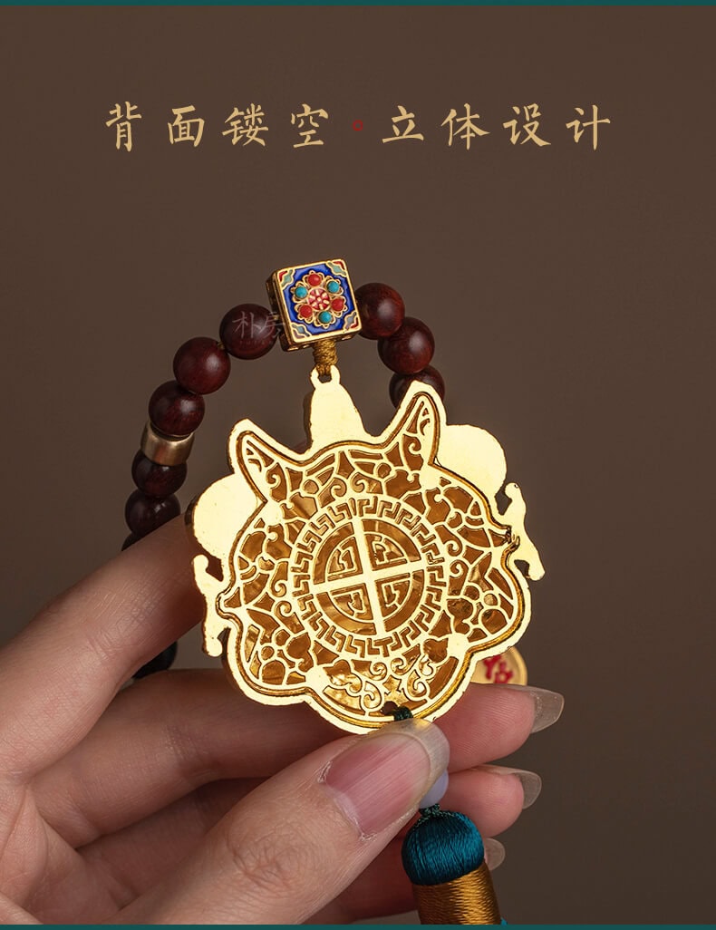 獅運亨通~黃銅琺瑯彩醒獅汽車掛件
