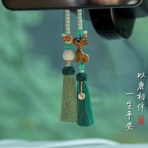 以鹿相伴白玉菩提根一鹿平安汽車掛件