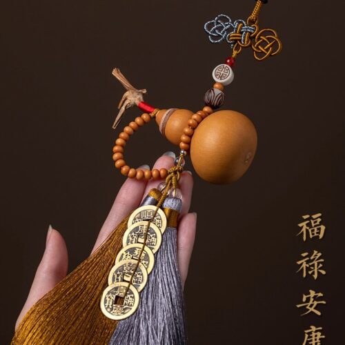 福祿平安天然開口葫蘆五帝錢汽車掛件：圖片 5
