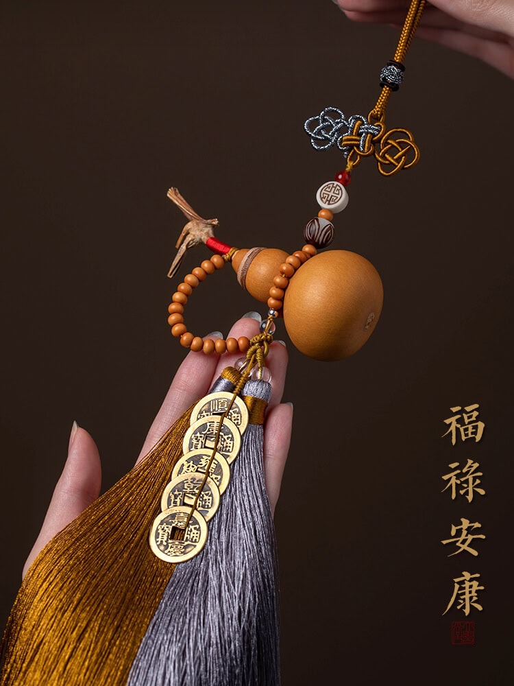 福祿平安天然開口葫蘆五帝錢汽車掛件：圖片 5