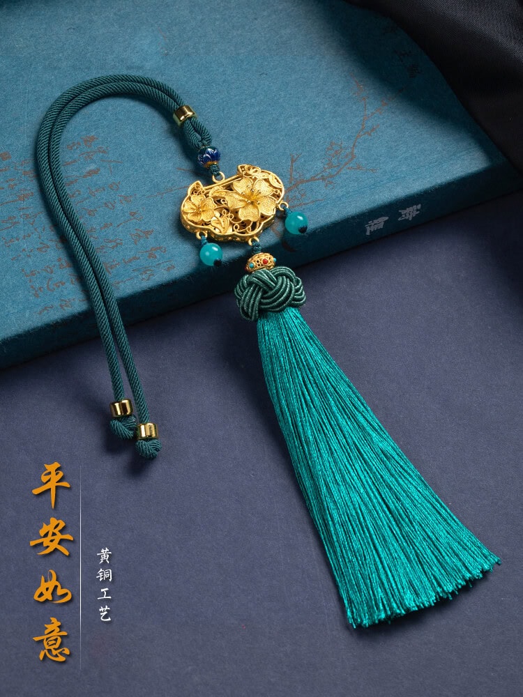 古法金如意鎖後視鏡平安流蘇汽車掛件