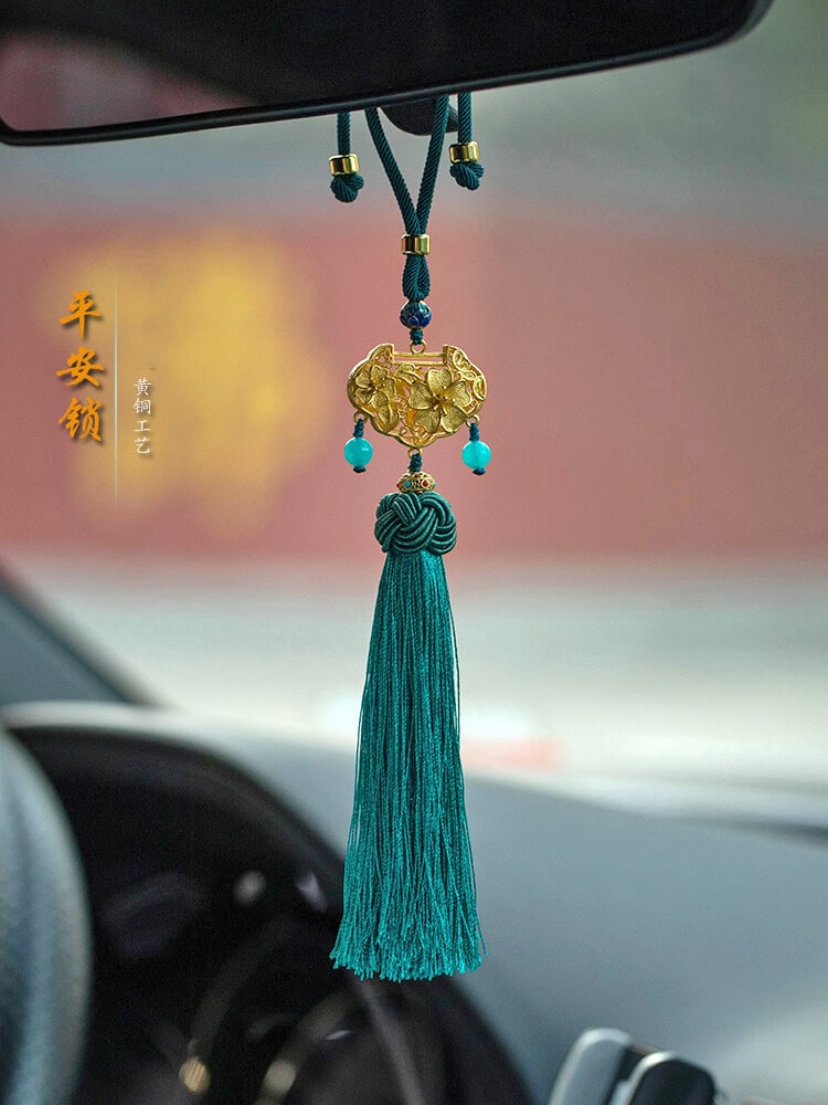 古法金如意鎖後視鏡平安流蘇汽車掛件：圖片 2