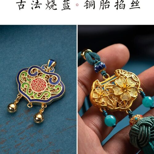 古法金如意鎖後視鏡平安流蘇汽車掛件：圖片 3