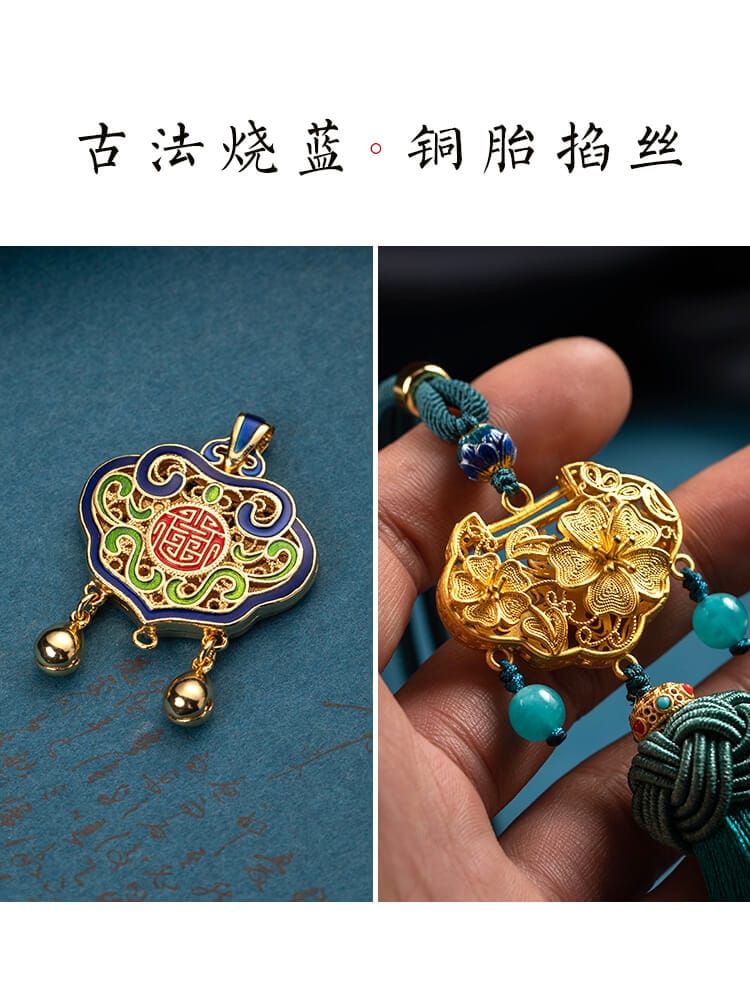 古法金如意鎖後視鏡平安流蘇汽車掛件：圖片 3