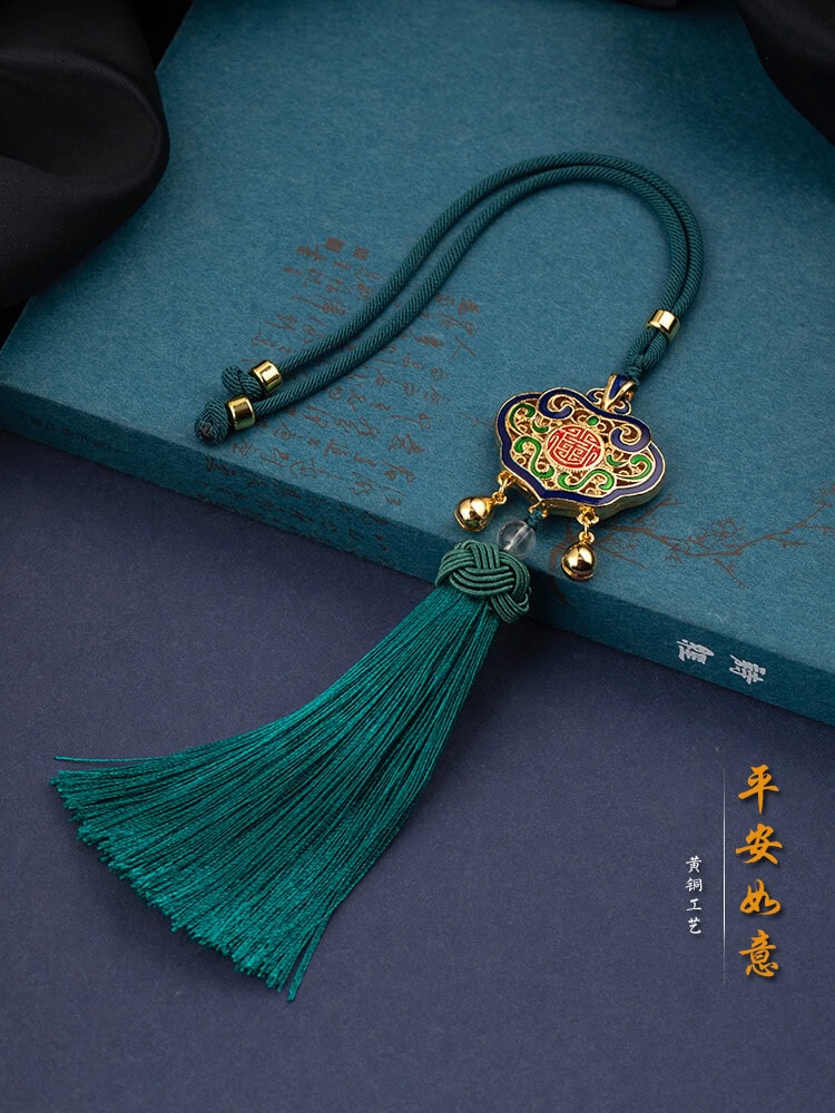 古法金如意鎖後視鏡平安流蘇汽車掛件：圖片 4