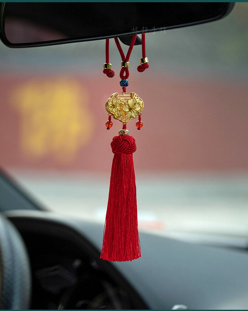 古法金如意鎖~後視鏡平安流蘇汽車掛件