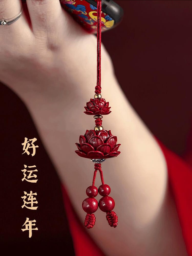 蓮佑平安硃砂蓮花手機掛繩鑰匙掛件