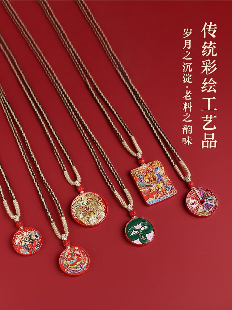 硃砂彩繪彩繪龍鳳紮基拉姆般若護身符項鏈：圖片 2