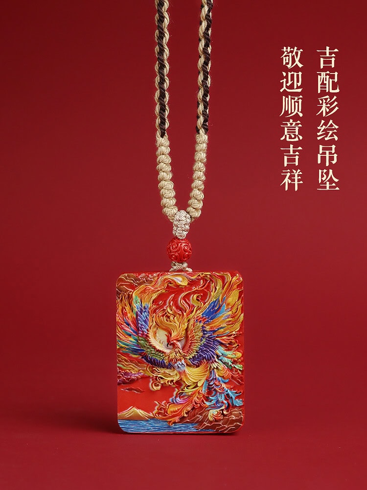 硃砂彩繪彩繪龍鳳紮基拉姆般若護身符項鏈：圖片 3