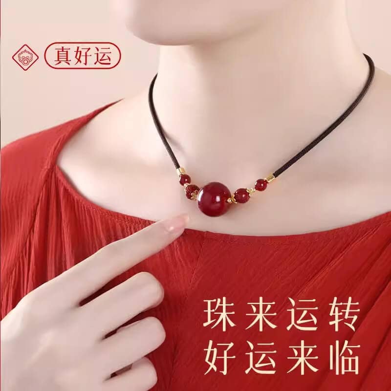 珠來流轉天然原礦晶體朱砂鎖骨鏈：圖片 2