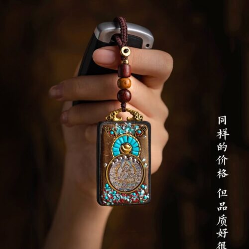 無事牌尼泊爾黑檀木平安牌唐卡汽車鑰匙扣：圖片 2